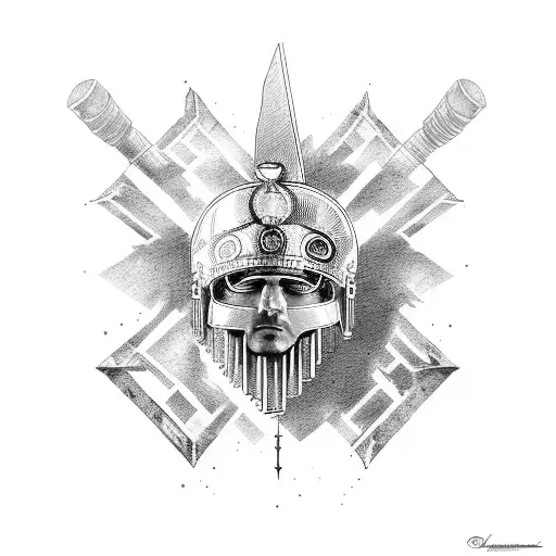 Roman hero with the phrase veni vidi vici tattoo design idea