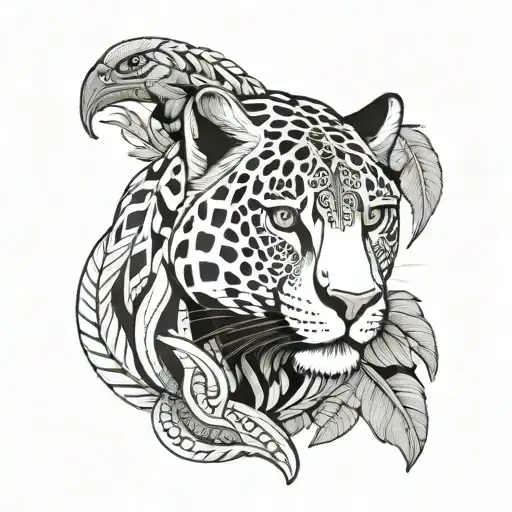 Combine elements of Venezuelan Amazonian wildlife, such as jaguars and macaws, with traditional tribal patterns tattoo design idea