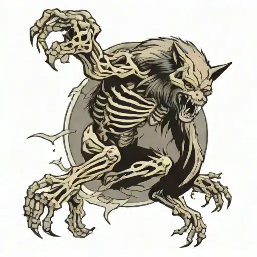 werewolf with skeleton inside it's body tattoo design idea