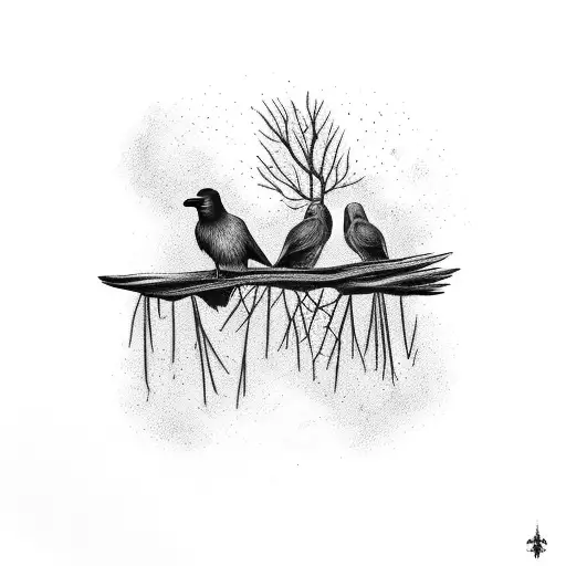 2 crows sitting on a dead tree  tattoo design idea