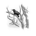 2 crows sitting on a dead tree  tattoo design idea