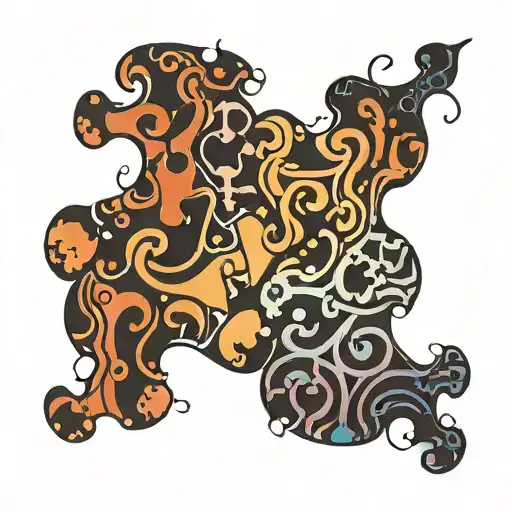 A minimalist geometric design of two puzzle pieces fitting together, representing the perfect match of best friends, wit tattoo design idea