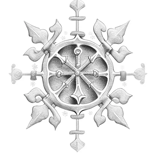 An anchor adorned with skiis and snowflakes tattoo design idea