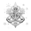 An anchor adorned with skiis and snowflakes tattoo design idea