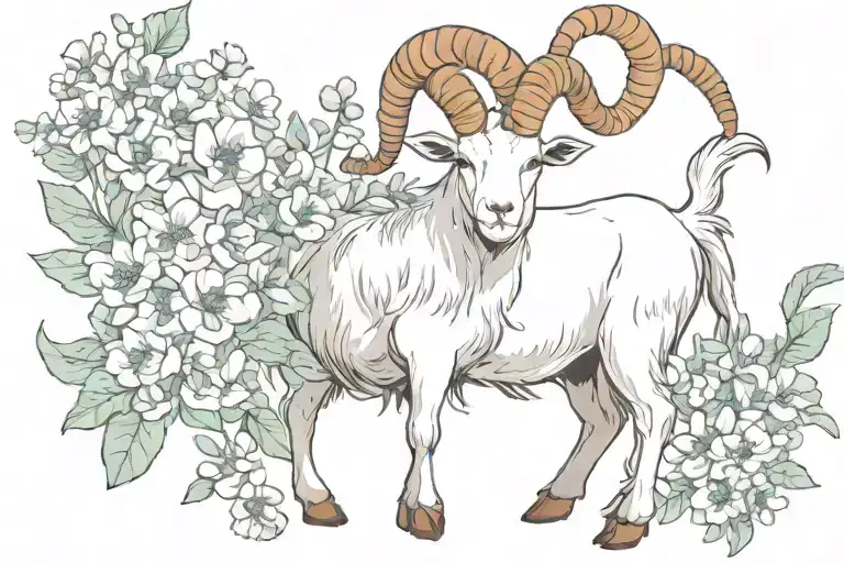Capricorn goat and flowers   tattoo design idea
