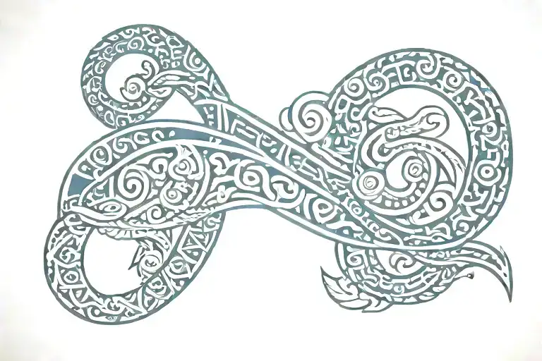 polynesian band with faded geometric pattern incorporating aquarius zodiac elements and year of the snake elements tattoo design idea