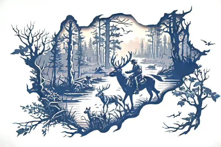 hunting scene tattoo design idea
