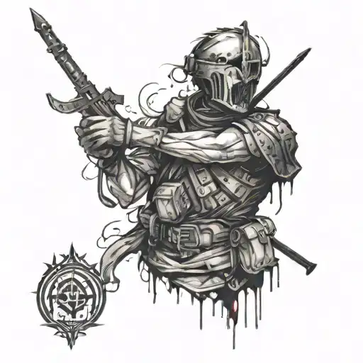 Constant struggle with myself in a bloody war tattoo design idea