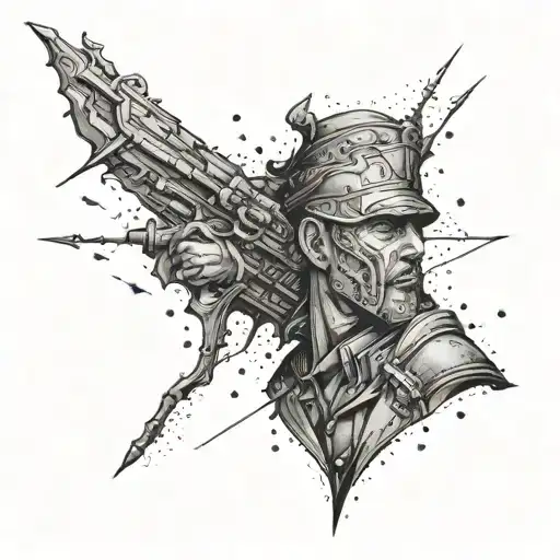 Constant struggle with myself in a bloody war tattoo design idea