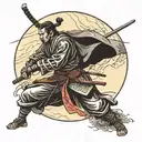 Samurai in a constant struggle with himself and the moon tattoo design idea