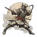 Samurai in a constant struggle with himself and the moon tattoo design idea