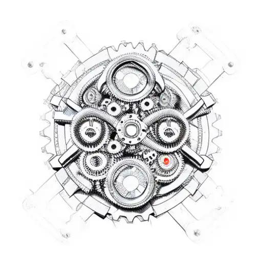 An anchor intertwined with mechanical gears and wrenches tattoo design idea