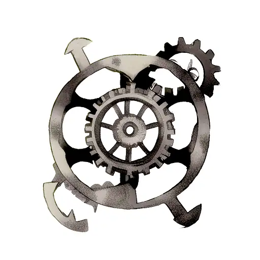 An anchor intertwined with mechanical gears and wrenches tattoo design idea