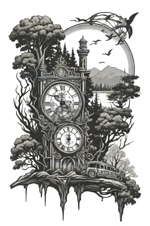 forest city men time travel tattoo design idea