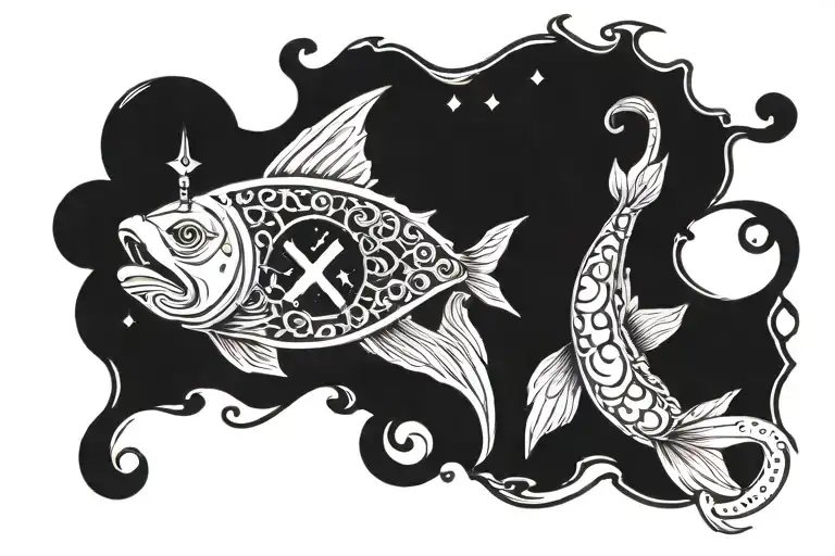 astrological sign for Pisces with alchemy symbol for water  tattoo design idea