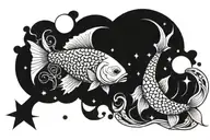 astrological sign for Pisces with alchemy symbol for water  tattoo design idea