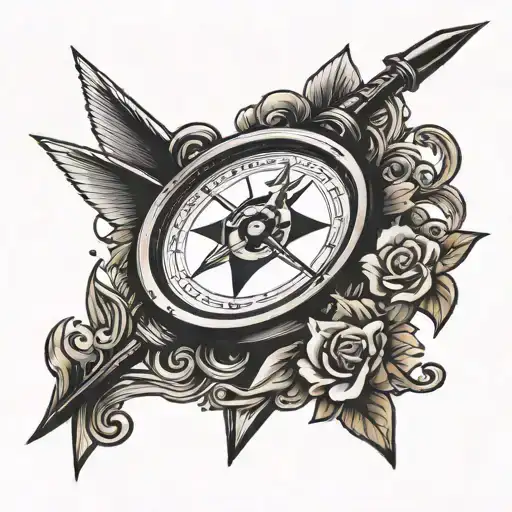 arrow pointing down with compass points tattoo design idea