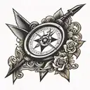 arrow pointing down with compass points tattoo design idea