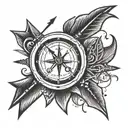 arrow pointing down with compass points tattoo design idea