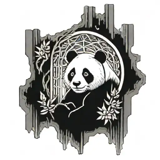 a cathedral window with intricate designs featuring pandas  tattoo design idea