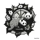 a cathedral window with intricate designs featuring pandas  tattoo design idea