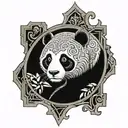 a cathedral window with intricate designs featuring pandas  tattoo design idea