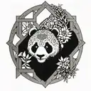 a cathedral window with intricate designs featuring pandas  tattoo design idea