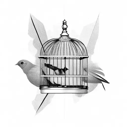 empty bird cage with open door tattoo design idea