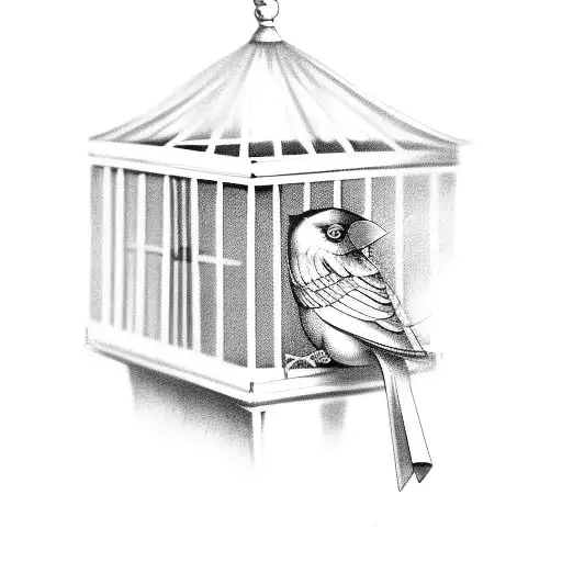 bird cage with open door, no birds tattoo design idea
