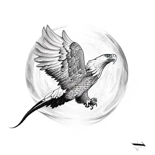 Eagle hunting a snake and flying off wit a heart shining in the back  tattoo design idea