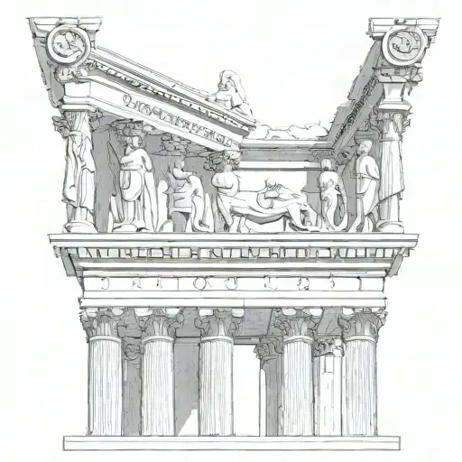 Gargona with Greek columns tattoo design idea