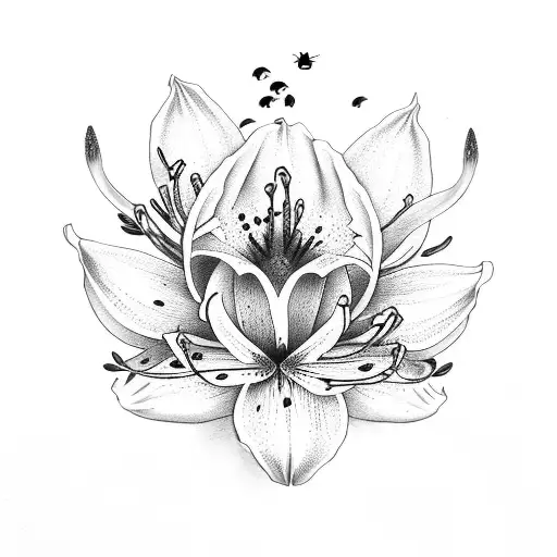 lilies with bumble bee tattoo design idea