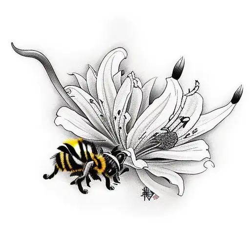 tiger lily with bumble bee tattoo design idea