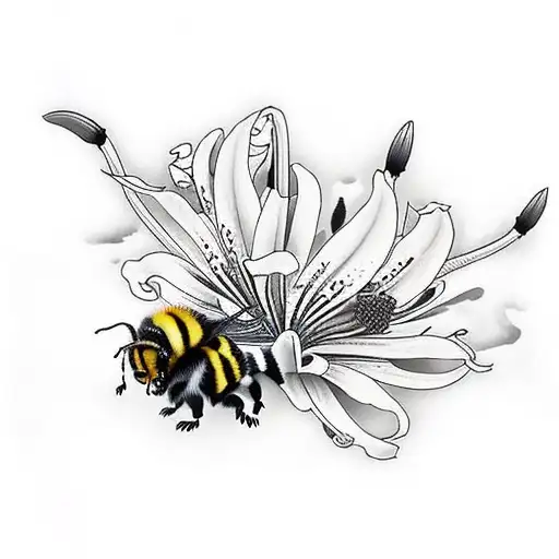tiger lily with bumble bee tattoo design idea