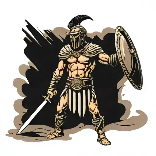 Gladiator standing looking tattoo design idea