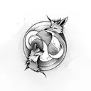 A fox and a yin-yang symbol intertwined, representing balance and harmony tattoo design idea