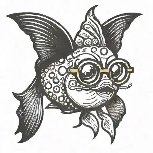 dead upside down goldfish cracker with glasses  tattoo design idea