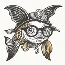 dead upside down goldfish cracker with glasses  tattoo design idea