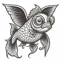 dead upside down goldfish cracker with glasses  tattoo design idea