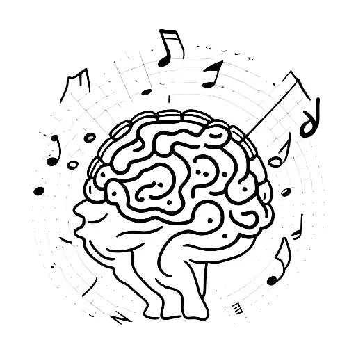 disco ball brain with music notes and butterflies tattoo design idea