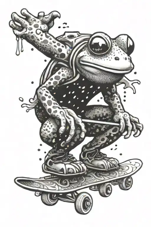A whimsical frog snowboarding down a Montreal street tattoo design idea