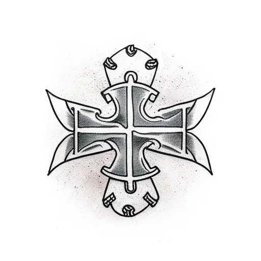 rustic cross with dog collar hung on top tattoo design idea