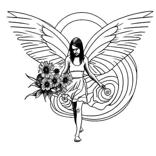 Butterfly sunflowers and roses and the name brooke with angel wings and the beach and mountains and a weed blunt tattoo design idea