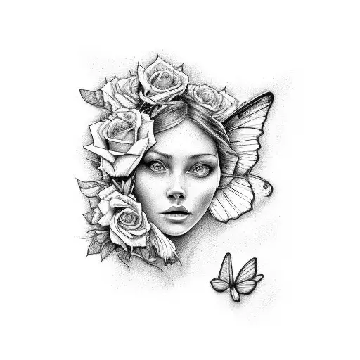 Butterfly sunflowers and roses and the name brooke with angel wings and the beach and mountains and a weed blunt tattoo design idea