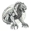 Sleek predator, shadowy fangs, dynamic pose, mysterious, powerful design. tattoo design idea