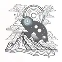 alaska big dipper Northern lights with mountains  tattoo design idea