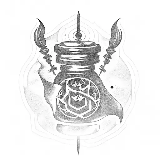 A sinister-looking vial of poison with smoke rising from it tattoo design idea