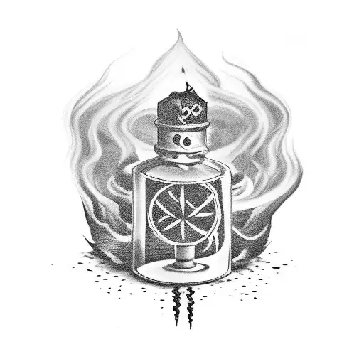 A sinister-looking vial of poison with smoke rising from it tattoo design idea