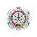 A circle that is split into 4 different sections. Top left is pokemon, top right is hufflepuff, bottom right is starwars tattoo design idea