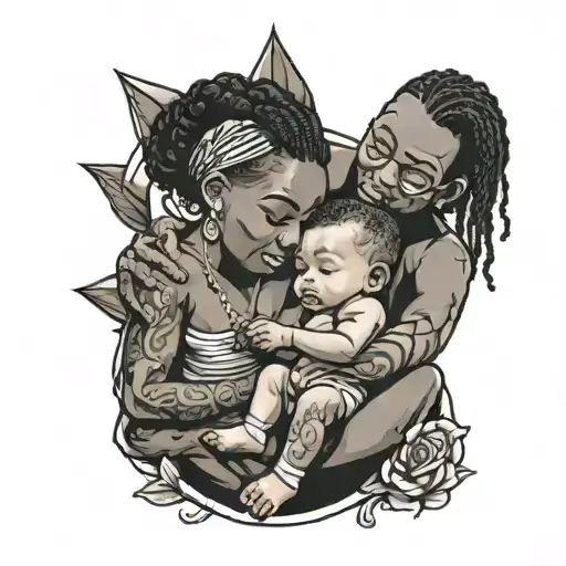 black parents holding baby boy sitting tattoo design idea